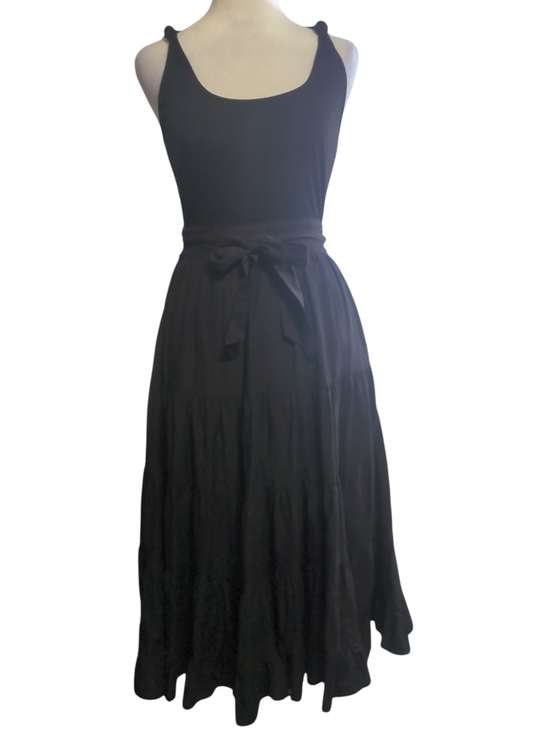 PAIGE Dresses & Skirts - PAIGE Black Tiered Midi Skirt Sleeveless  Scoop neckline Tie waist belt Tie